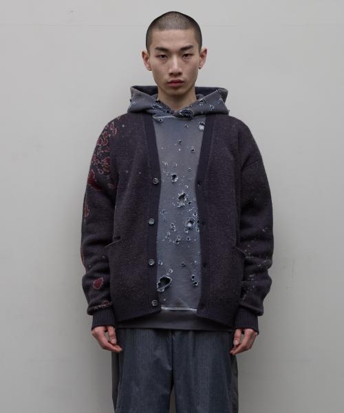 BAL-2123 JACQUARD WOOL CARDIGAN CHARCOAL