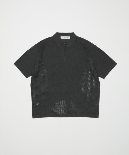BAL-2143 VENTILATION MESH KNIT ZIP POLO CHARCOAL.H