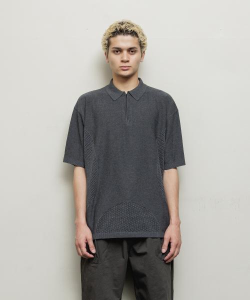 BAL-2143 VENTILATION MESH KNIT ZIP POLO CHARCOAL.H