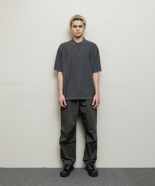 BAL-2143 VENTILATION MESH KNIT ZIP POLO CHARCOAL.H