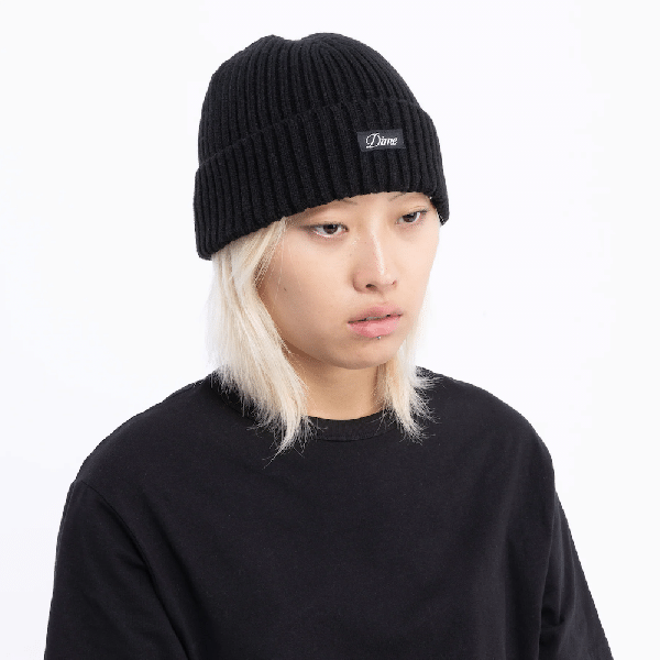 Cursive Fold Beanie Black