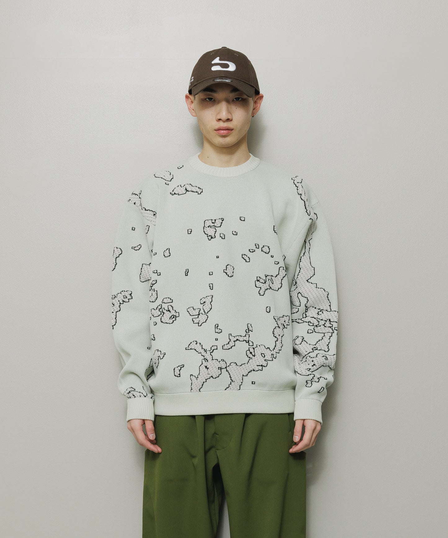 BAL-2166 JACQUARD COTTON CREWNECK SWEATER BONE