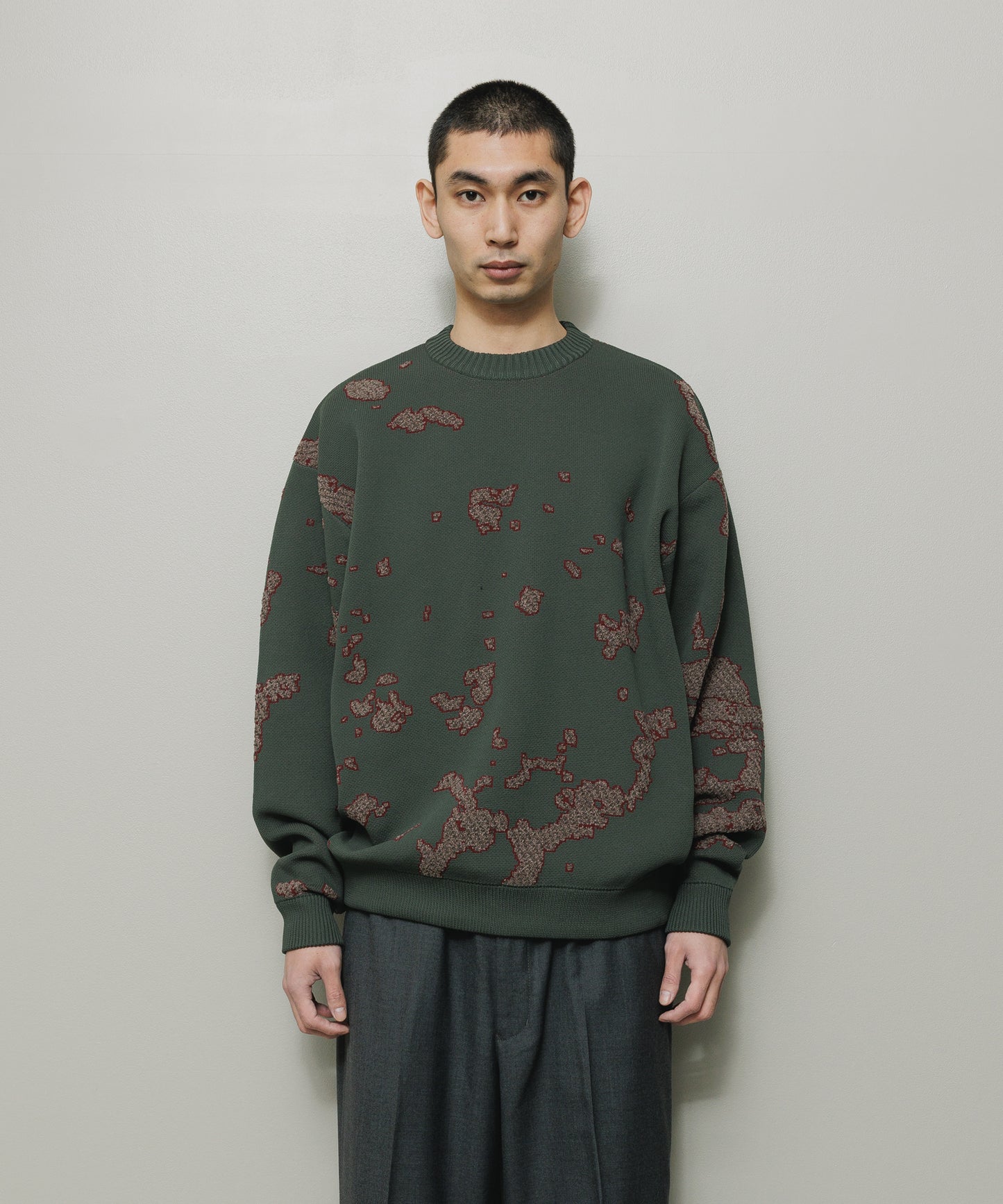 BAL-2166 JACQUARD COTTON CREWNECK SWEATER CHARCOAL