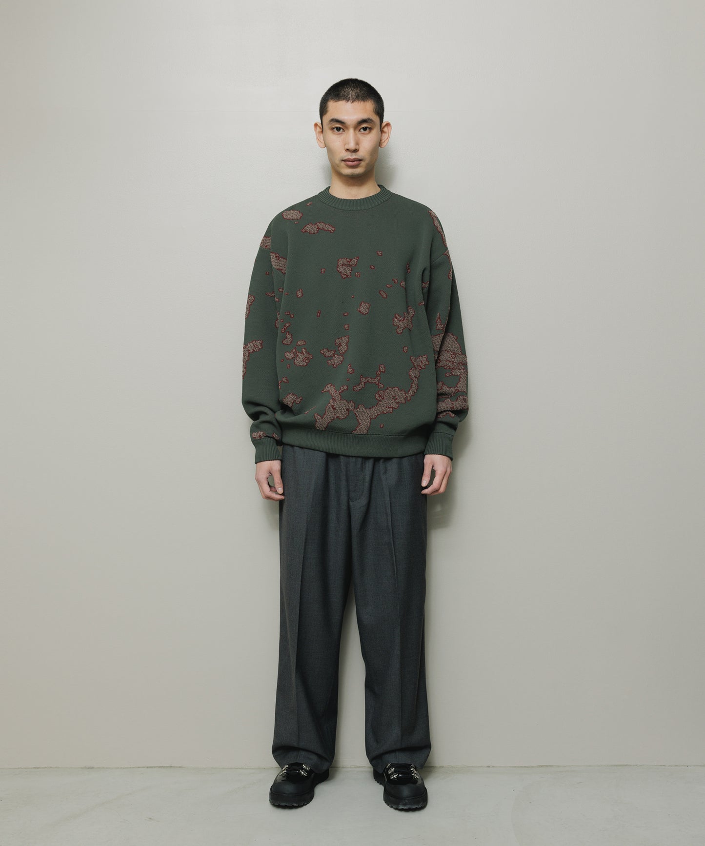 BAL-2166 JACQUARD COTTON CREWNECK SWEATER CHARCOAL
