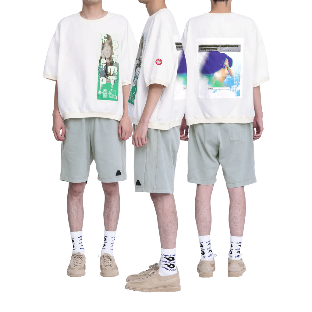 CES27CS23 PATCHED GAUZE SHORT SLEEVE CREW NECK