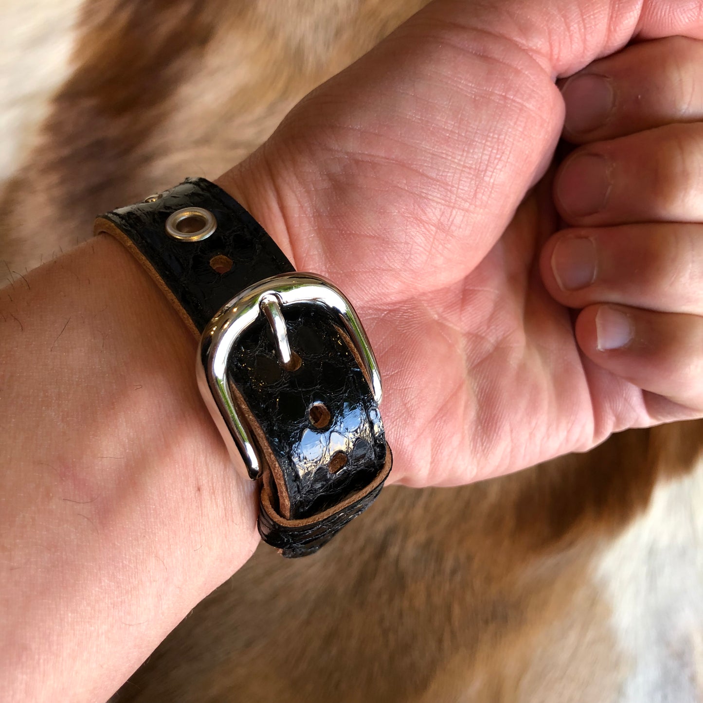 Python Leather Bracelet BLACK