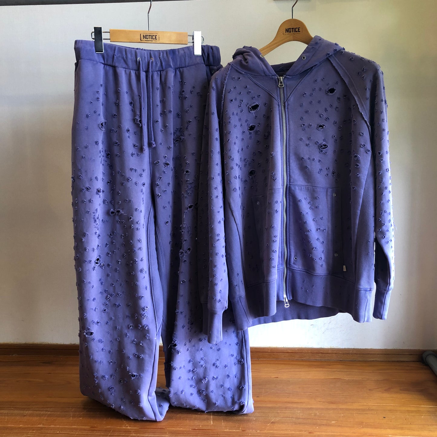 Dameged Zip up Hoodie PURPLE