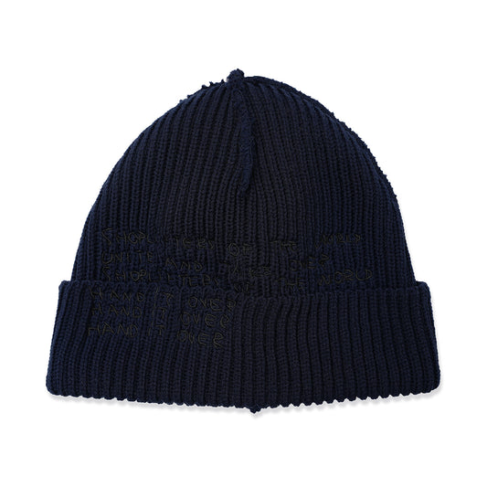 INSIDE OUT CUFF BEANIE NAVY (BLACK EMB)