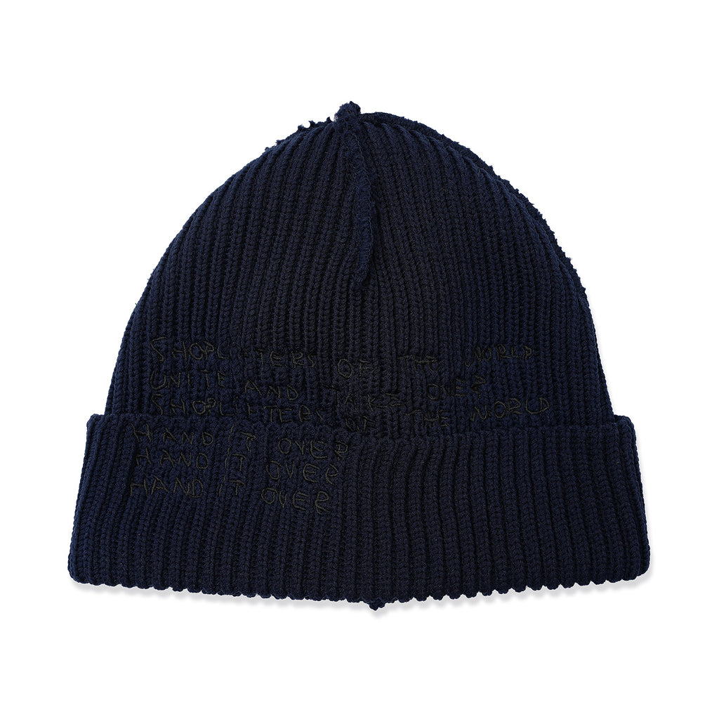 INSIDE OUT CUFF BEANIE NAVY (BLACK EMB)