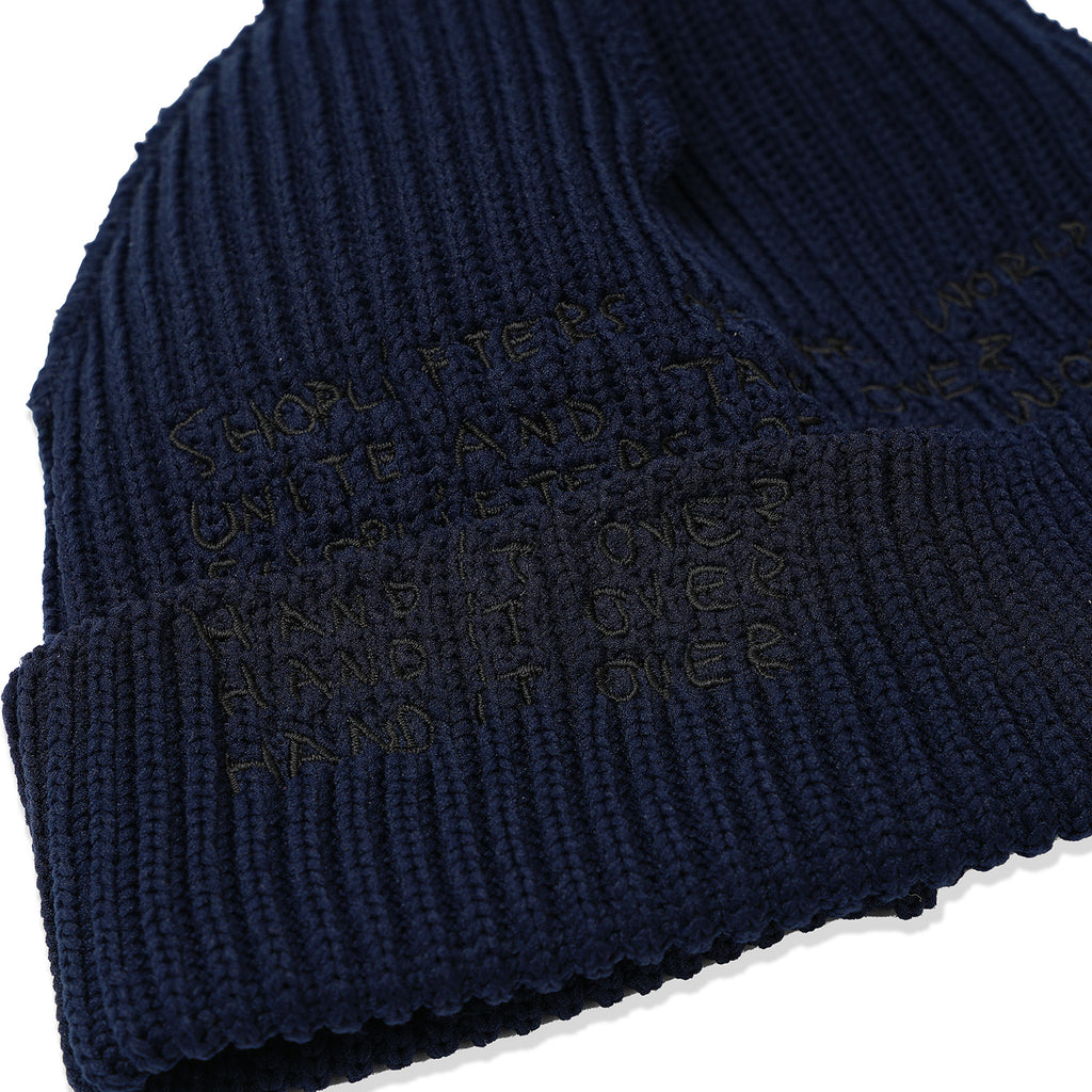INSIDE OUT CUFF BEANIE NAVY (BLACK EMB)