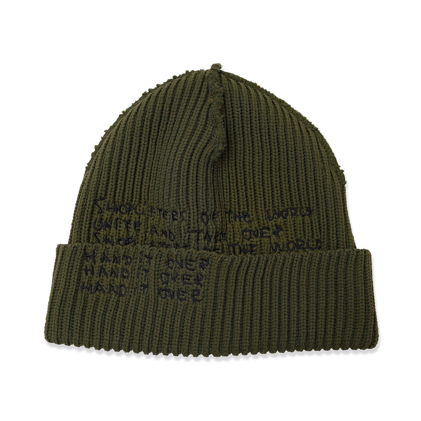 INSIDE OUT CUFF BEANIE OLIVE (BLACK EMB)