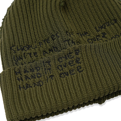 INSIDE OUT CUFF BEANIE OLIVE (BLACK EMB)