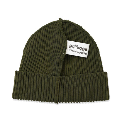 INSIDE OUT CUFF BEANIE OLIVE (BLACK EMB)