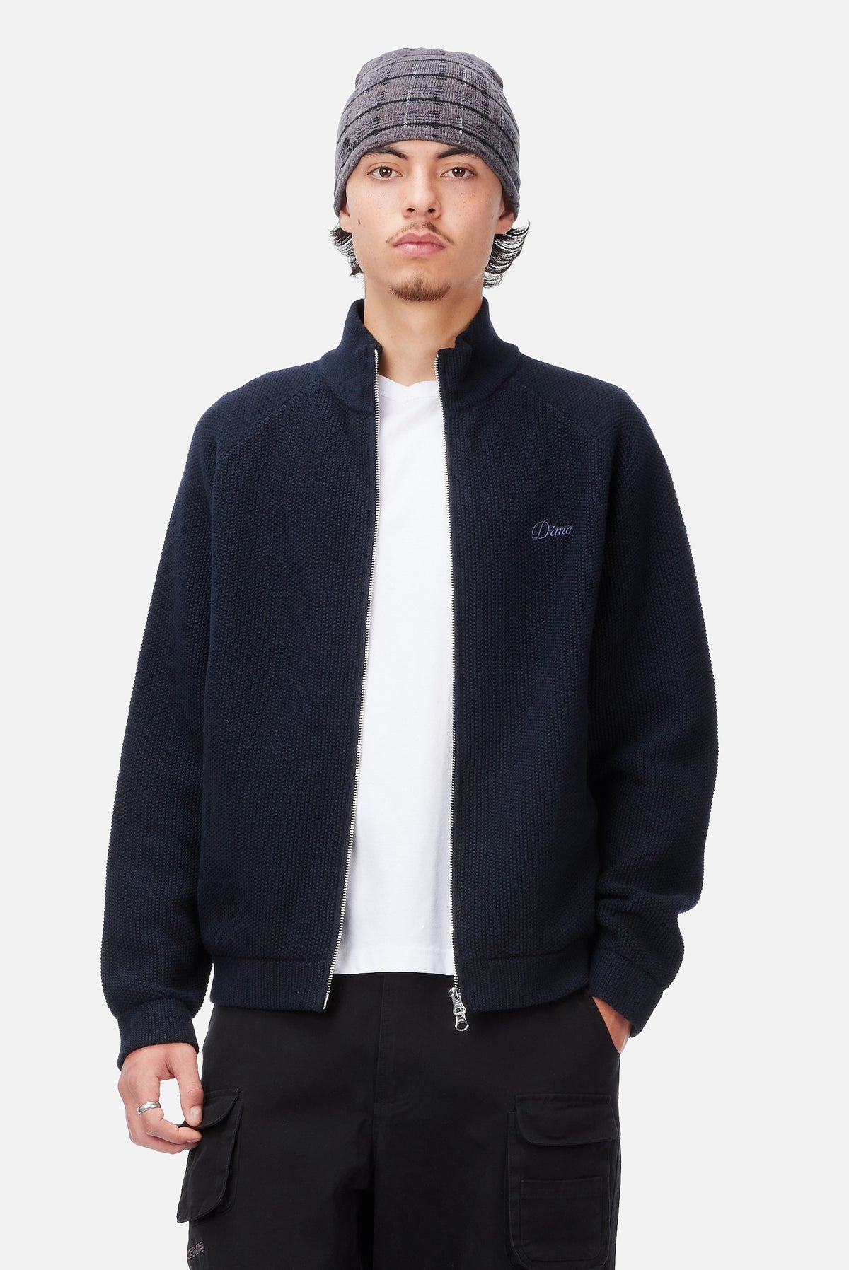 Knitted Pique Zip Sweater Dark Navy