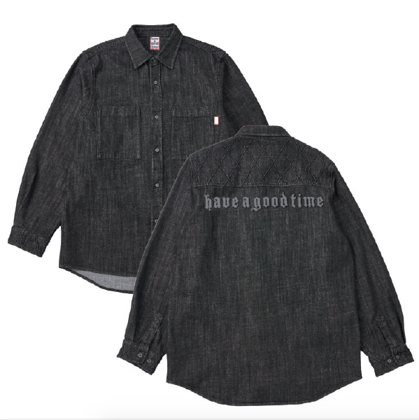 BLACK CASTLE LOGO DIAMOND PINTUCK DENIMSHIRT BLACK