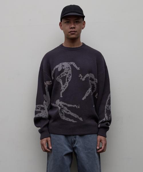 BAL-2122 JACQUARD COTTON CREWNECK SWEATER C.BLACK