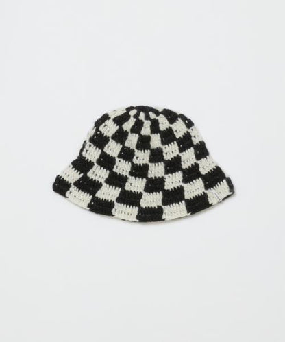 BAL-A-648 CHECKERED HAND KNIT BUCKET HAT BLACK