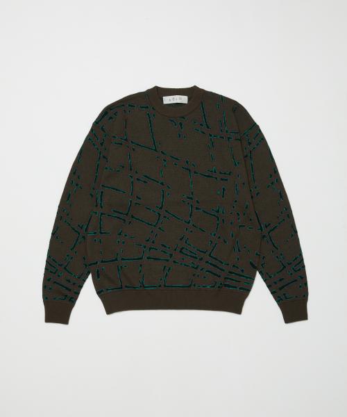 -2141 NET JACQUARD COTTON CREWNECK SWEATER FOREST