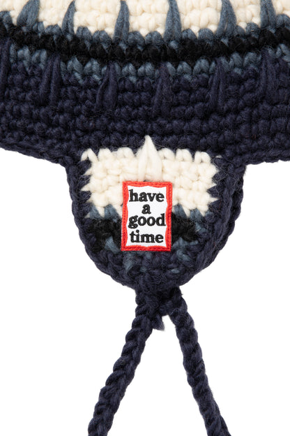 FRAME PATCH EARFLAP BEANIE NAVY