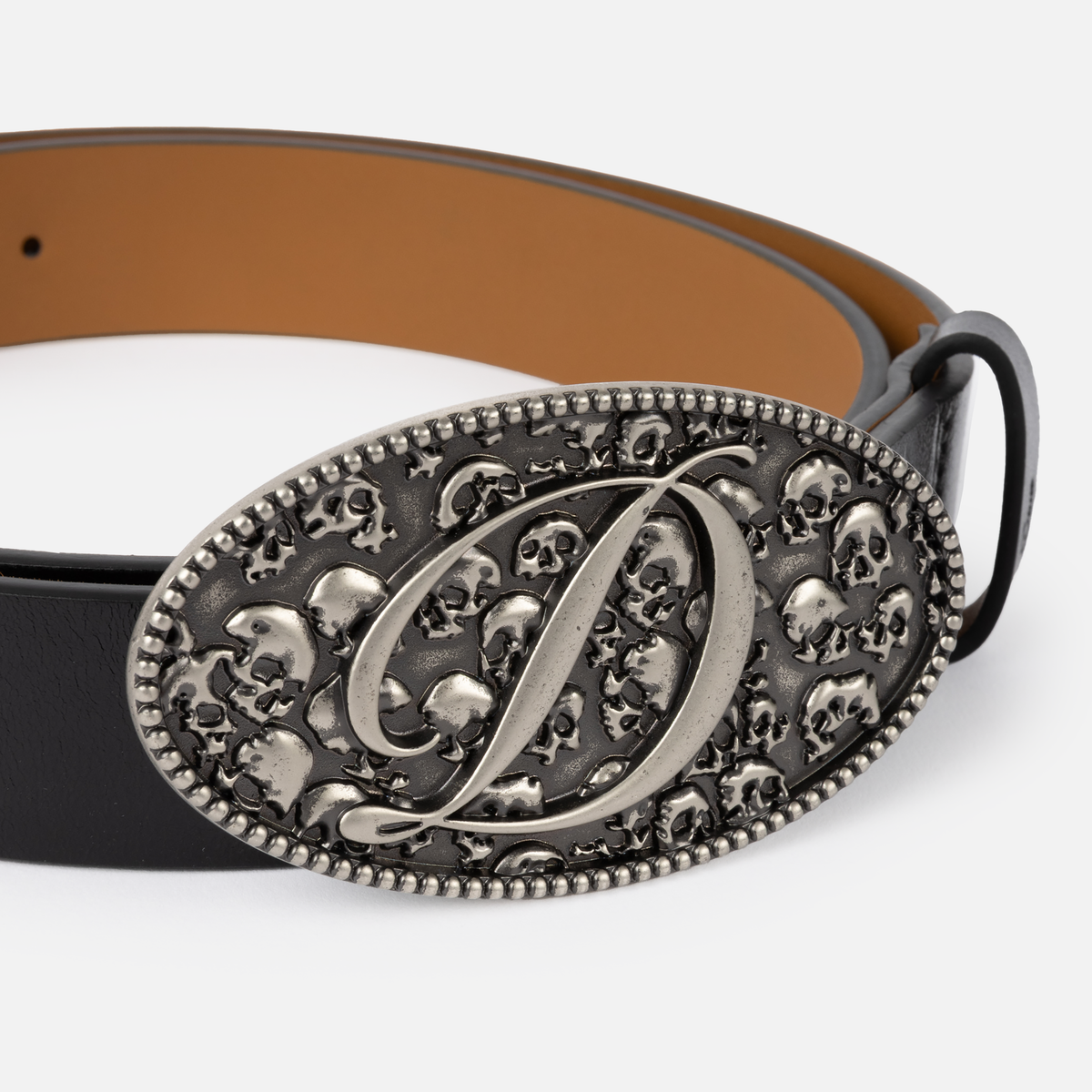 Skull Leather Belt Black
