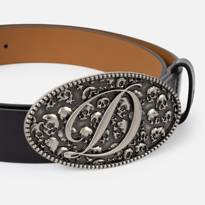 Skull Leather Belt Black