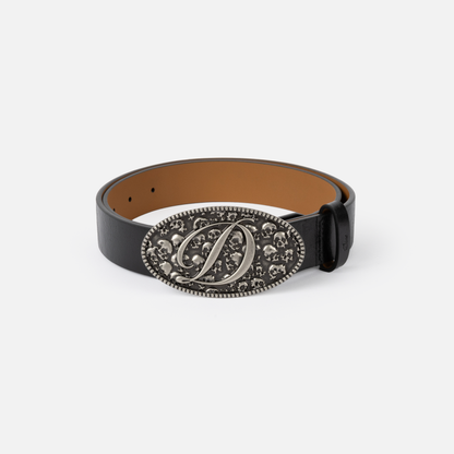 Skull Leather Belt Black