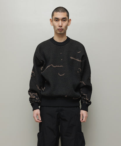 BAL-2220 JACQUARD PATTERN CREWNECK SWEATER BLACK