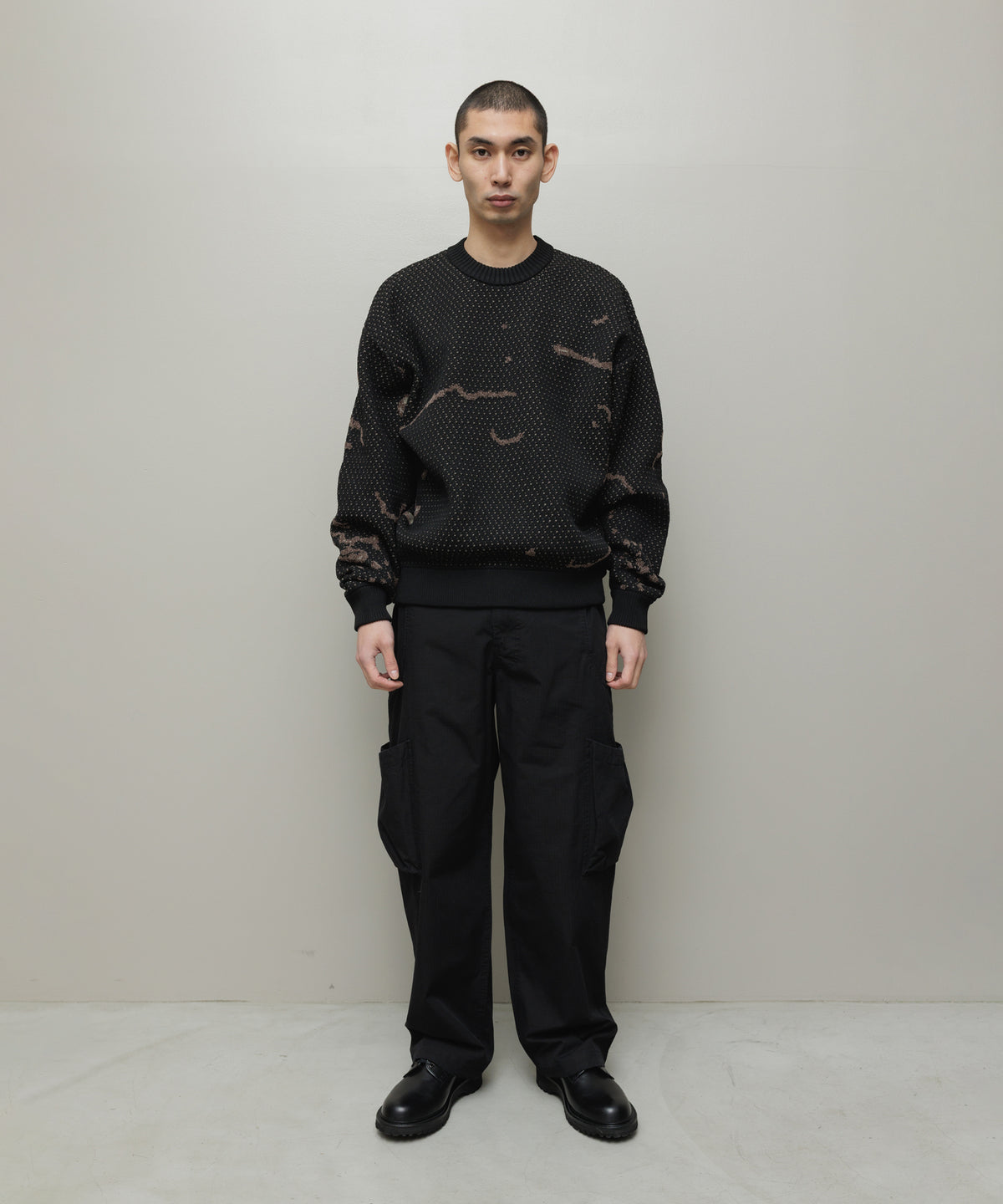 BAL-2220 JACQUARD PATTERN CREWNECK SWEATER BLACK