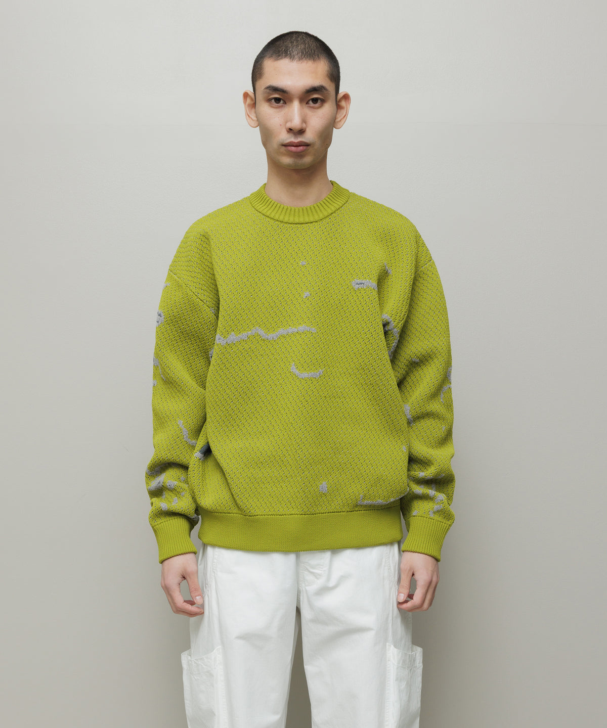 BAL-2220 JACQUARD PATTERN CREWNECK SWEATER PISTACHIO
