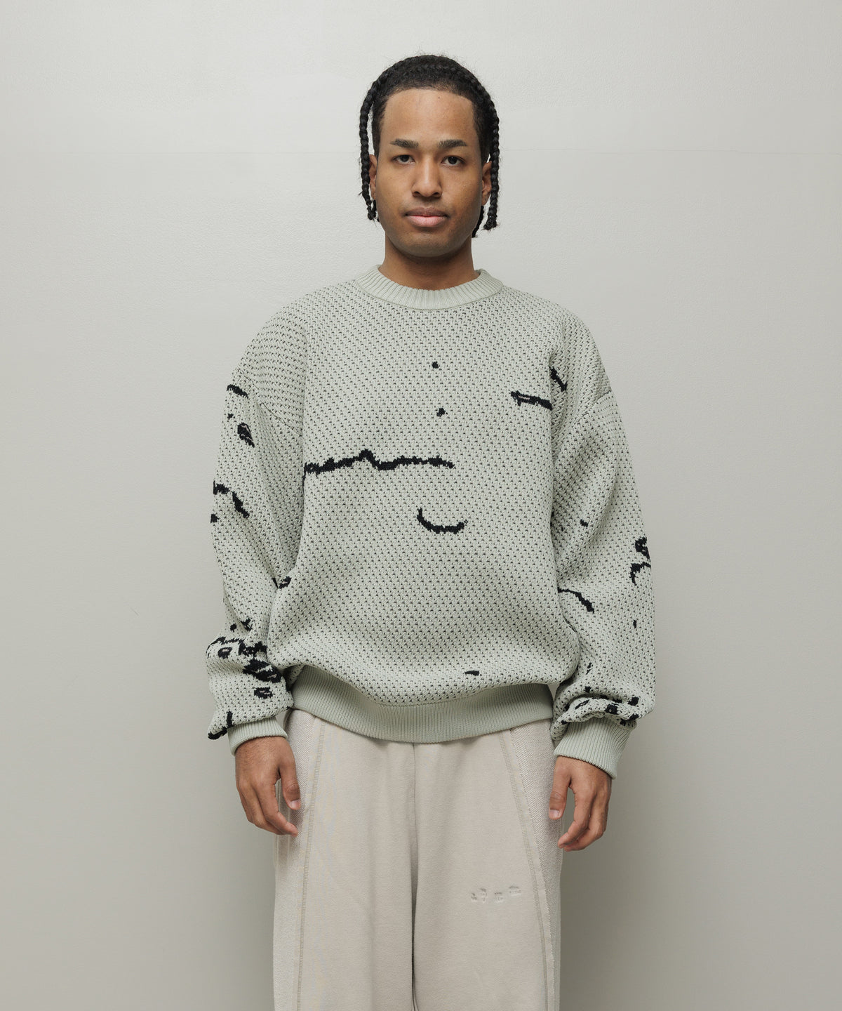 BAL-2220 JACQUARD PATTERN CREWNECK SWEATER STONE BEIGE