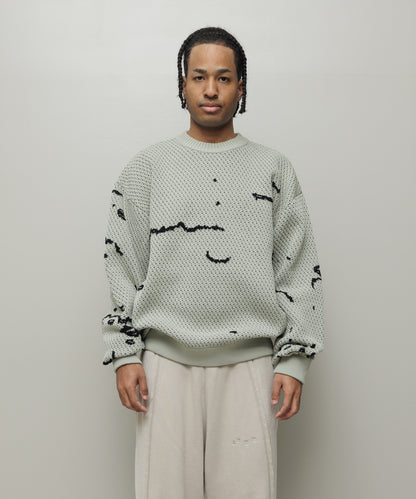 BAL-2220 JACQUARD PATTERN CREWNECK SWEATER STONE BEIGE