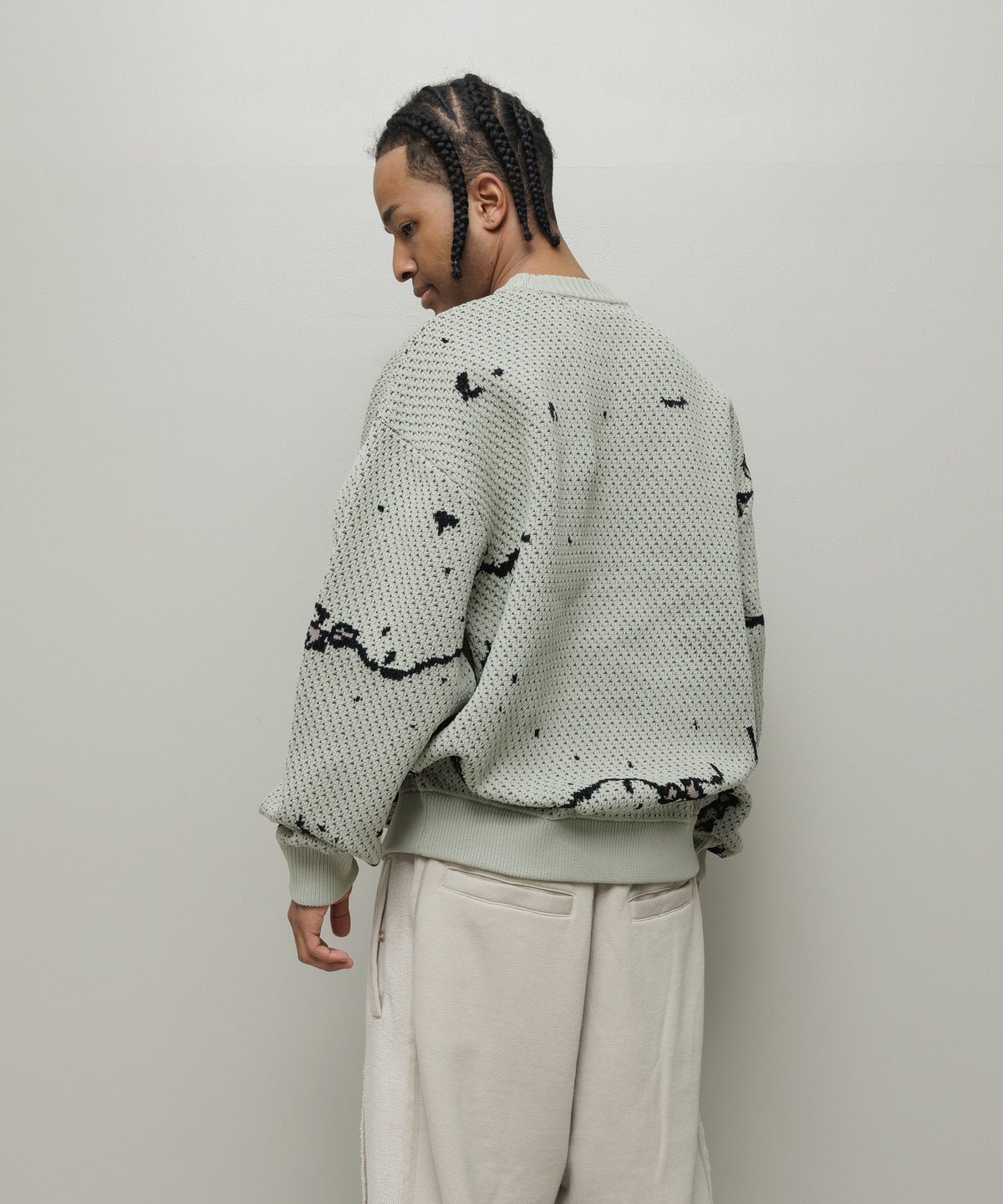 BAL-2220 JACQUARD PATTERN CREWNECK SWEATER STONE BEIGE