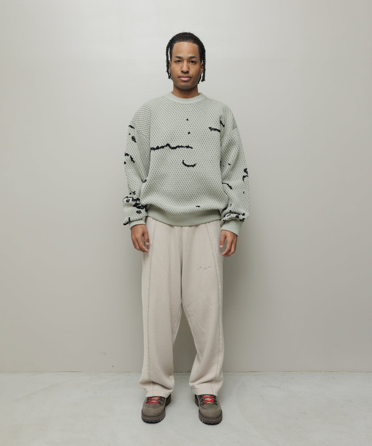 BAL-2220 JACQUARD PATTERN CREWNECK SWEATER STONE BEIGE