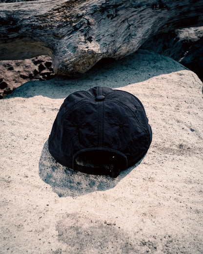 GB26FW-001 SOFT BRIM 6 PANEL CAP w/ CHIN STRAP (OFFLINE) BLACK