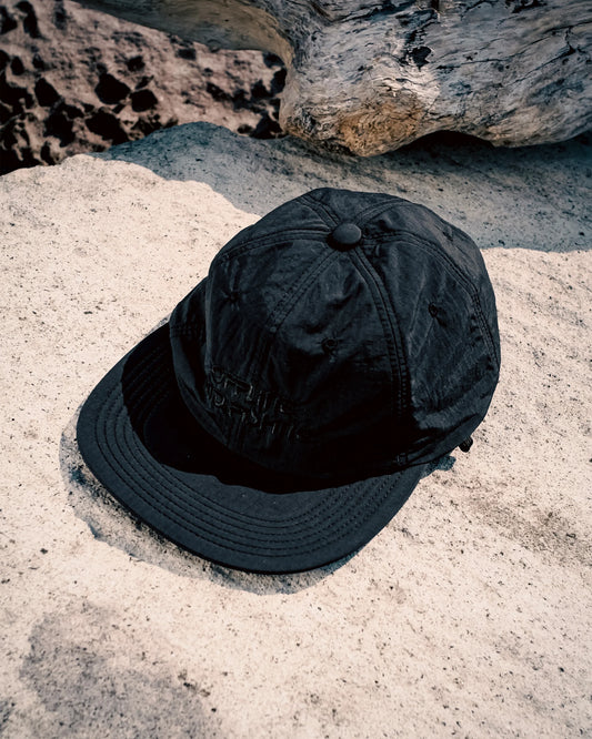 GB26FW-001 SOFT BRIM 6 PANEL CAP w/ CHIN STRAP (OFFLINE) BLACK