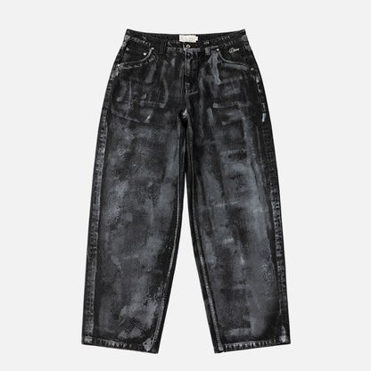 Baggy Denim Pants Black (White Paint)