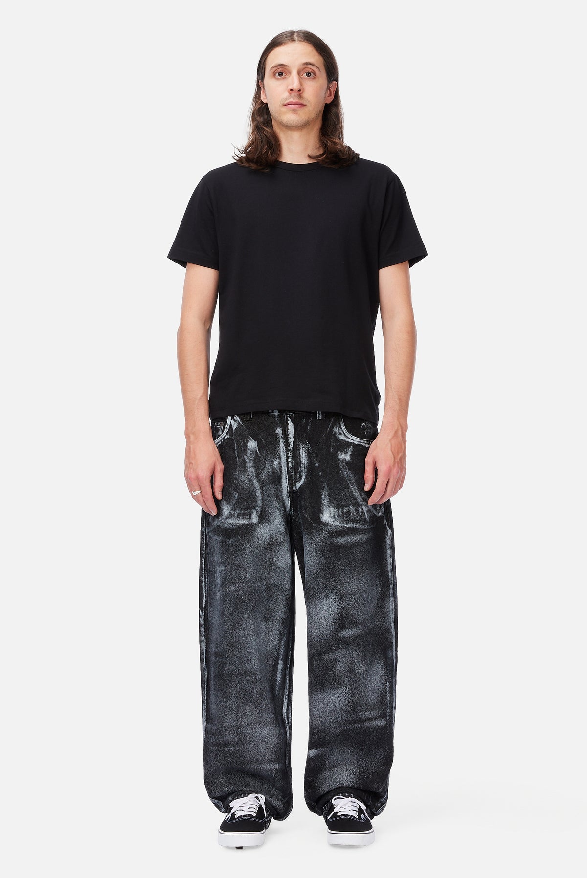 Baggy Denim Pants Black (White Paint)
