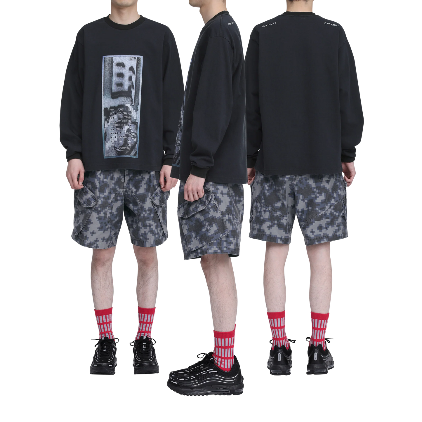 CES30LT01 WASHED AS Mere Reality LONG SLEEVE T BLACK