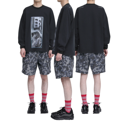 CES30LT01 WASHED AS Mere Reality LONG SLEEVE T BLACK
