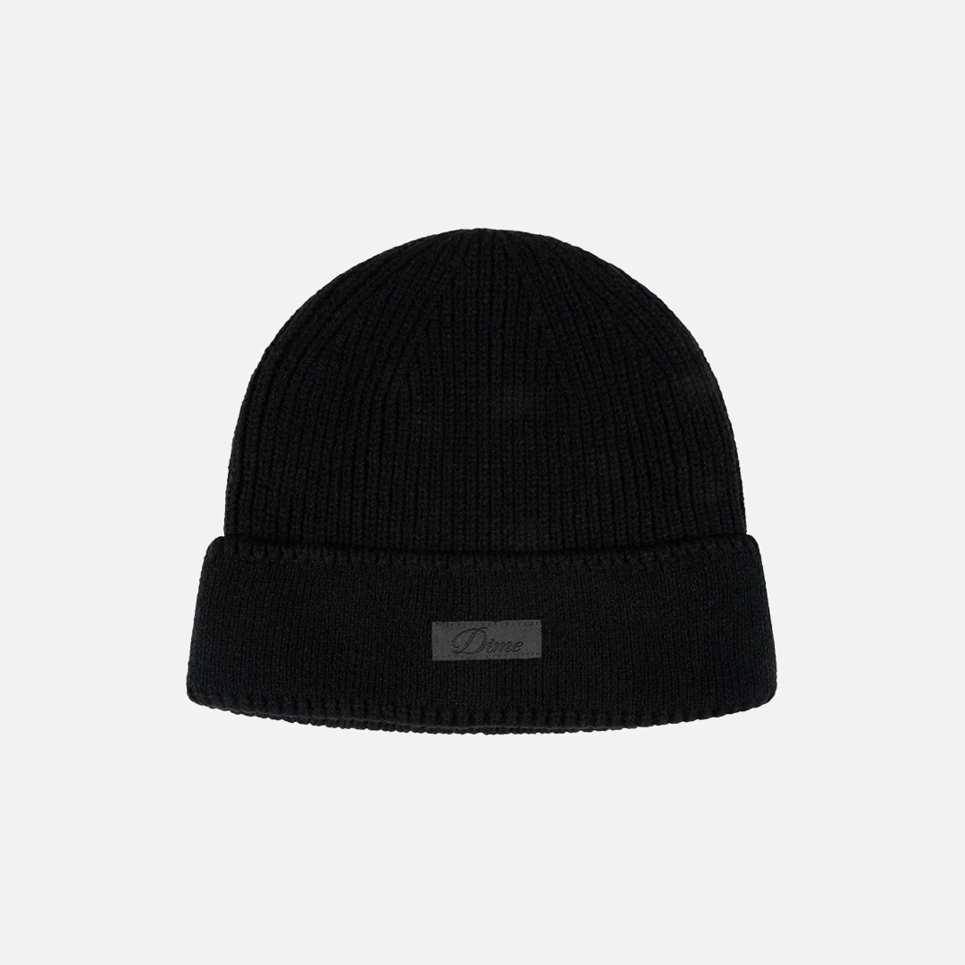 Cursive Rib Beanie Black