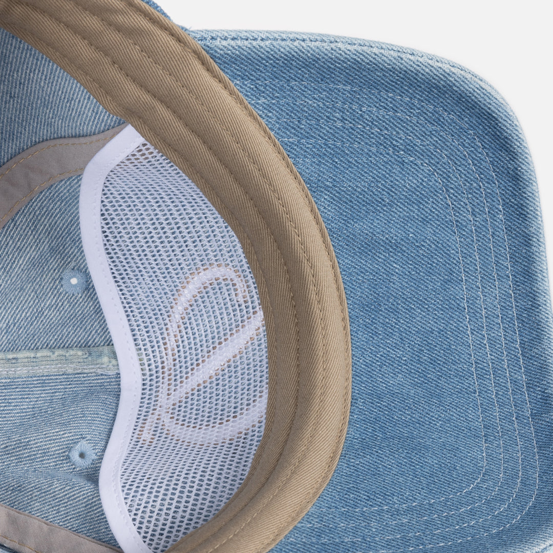 Cursive Denim Worker Cap	Blue Washed