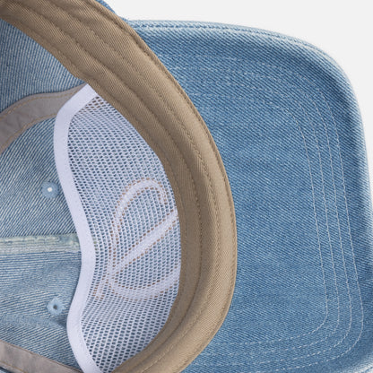 Cursive Denim Worker Cap	Blue Washed