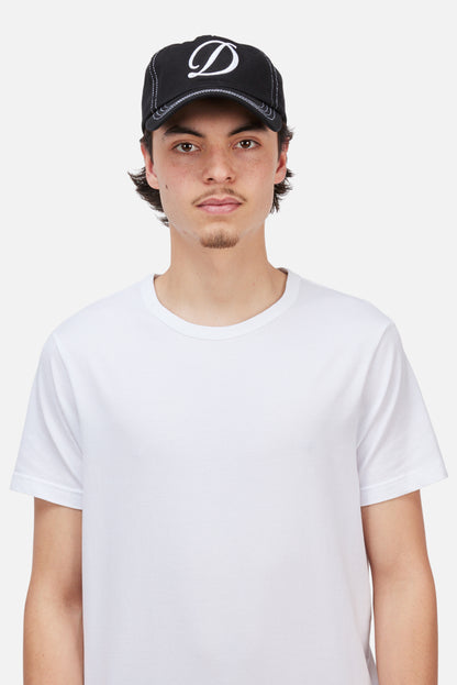 Cursive Denim Worker Cap	Black Washed