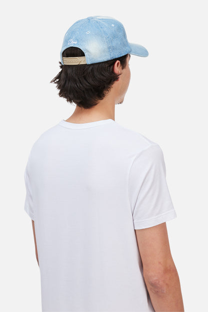 Cursive Denim Worker Cap	Blue Washed