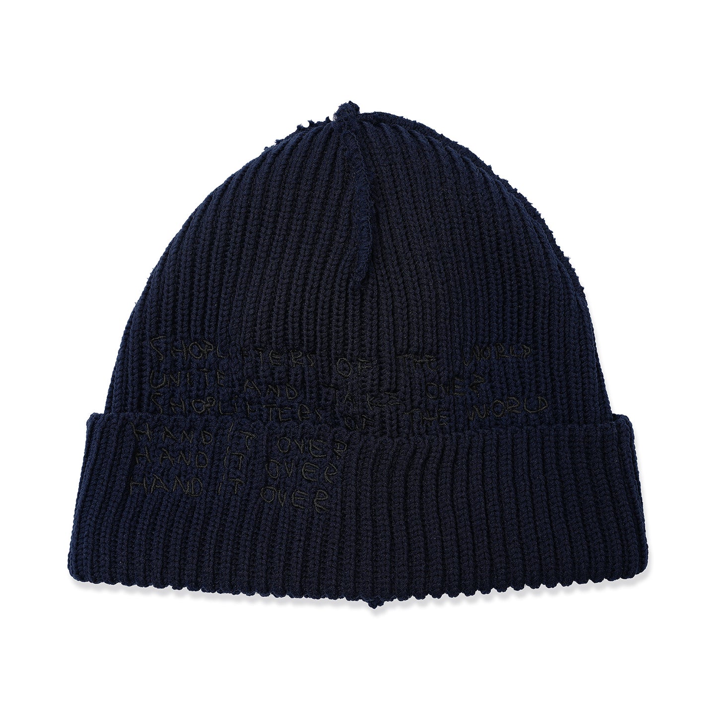 INSIDE OUT CUFF BEANIE NAVY (BLACK EMB)