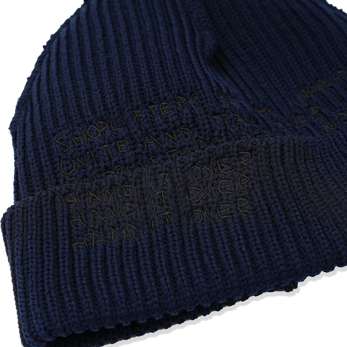 INSIDE OUT CUFF BEANIE NAVY (BLACK EMB)