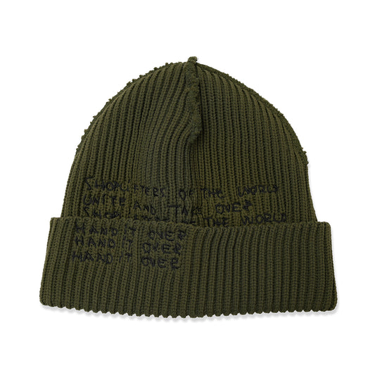 INSIDE OUT CUFF BEANIE OLIVE (BLACK EMB)