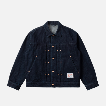 Pleated Denim Jacket Indigo