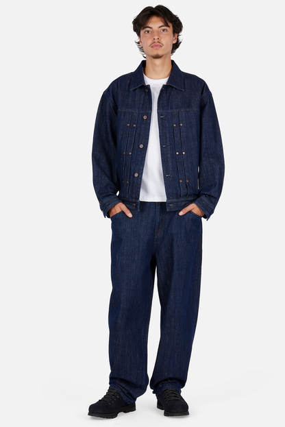 Pleated Denim Jacket Indigo
