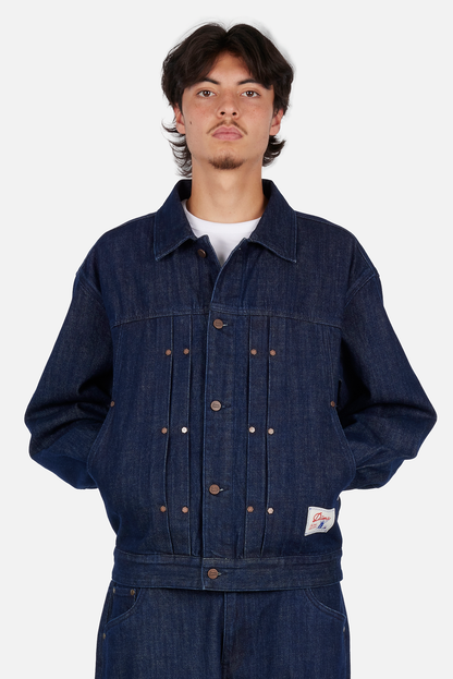 Pleated Denim Jacket Indigo